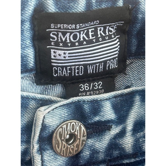 Smoke Rise Mens Distressed Moto Jeans Blue Acid Wash Slim Fit 36x32 RN 82930 - Picture 4 of 8